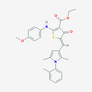 molecular formula C28H28N2O4S B301447 ethyl (5Z)-5-[[2,5-dimethyl-1-(2-methylphenyl)pyrrol-3-yl]methylidene]-2-(4-methoxyanilino)-4-oxothiophene-3-carboxylate 