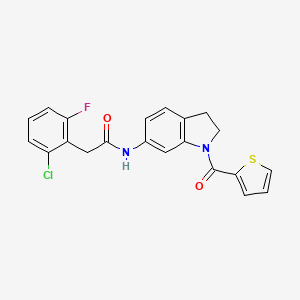 molecular formula C21H16ClFN2O2S B3014477 2-(2-chloro-6-fluorophenyl)-N-(1-(thiophene-2-carbonyl)indolin-6-yl)acetamide CAS No. 1448077-81-3