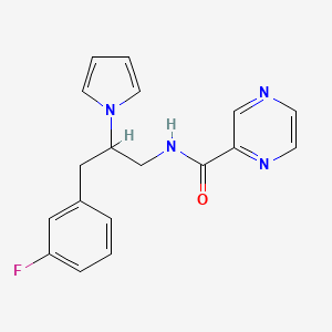 molecular formula C18H17FN4O B3014498 N-(3-(3-fluorophenyl)-2-(1H-pyrrol-1-yl)propyl)pyrazine-2-carboxamide CAS No. 1421484-25-4