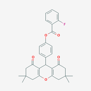 molecular formula C30H29FO5 B301450 4-(3,3,6,6-tetramethyl-1,8-dioxo-2,3,4,5,6,7,8,9-octahydro-1H-xanthen-9-yl)phenyl 2-fluorobenzoate 