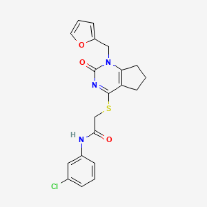 molecular formula C20H18ClN3O3S B3014508 N-(3-chlorophenyl)-2-[[1-(furan-2-ylmethyl)-2-oxo-6,7-dihydro-5H-cyclopenta[d]pyrimidin-4-yl]sulfanyl]acetamide CAS No. 946326-47-2
