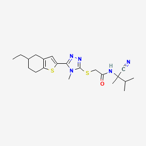 molecular formula C21H29N5OS2 B3014509 N-(1-cyano-1,2-dimethylpropyl)-2-{[5-(5-ethyl-4,5,6,7-tetrahydro-1-benzothiophen-2-yl)-4-methyl-4H-1,2,4-triazol-3-yl]sulfanyl}acetamide CAS No. 1030769-95-9