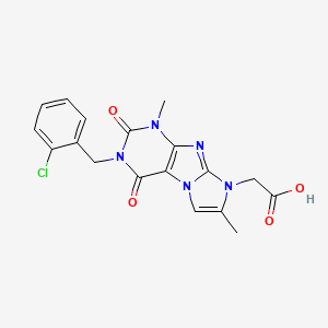 molecular formula C18H16ClN5O4 B3014535 2-(3-(2-chlorobenzyl)-1,7-dimethyl-2,4-dioxo-3,4-dihydro-1H-imidazo[2,1-f]purin-8(2H)-yl)acetic acid CAS No. 949328-98-7