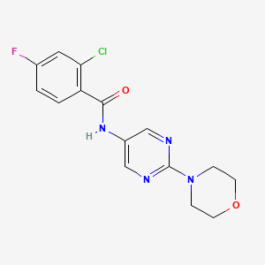 molecular formula C15H14ClFN4O2 B3014545 2-chloro-4-fluoro-N-(2-morpholinopyrimidin-5-yl)benzamide CAS No. 1357799-02-0