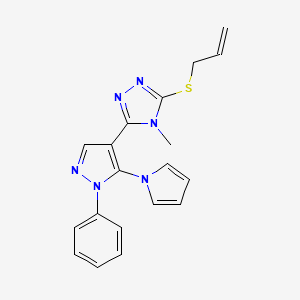 molecular formula C19H18N6S B3014547 allyl 4-methyl-5-[1-phenyl-5-(1H-pyrrol-1-yl)-1H-pyrazol-4-yl]-4H-1,2,4-triazol-3-yl sulfide CAS No. 956741-62-1