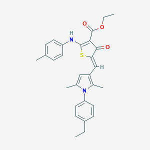 molecular formula C29H30N2O3S B301455 ethyl (5Z)-5-[[1-(4-ethylphenyl)-2,5-dimethylpyrrol-3-yl]methylidene]-2-(4-methylanilino)-4-oxothiophene-3-carboxylate 