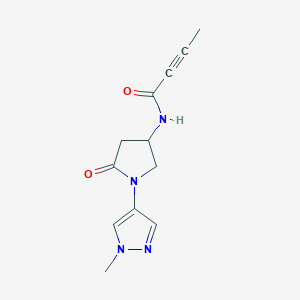 molecular formula C12H14N4O2 B3014572 N-[1-(1-Methylpyrazol-4-yl)-5-oxopyrrolidin-3-yl]but-2-ynamide CAS No. 2249128-87-6