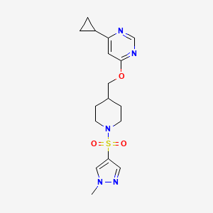 molecular formula C17H23N5O3S B3014577 4-cyclopropyl-6-((1-((1-methyl-1H-pyrazol-4-yl)sulfonyl)piperidin-4-yl)methoxy)pyrimidine CAS No. 2309774-83-0