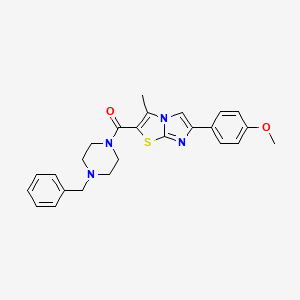 molecular formula C25H26N4O2S B3014584 (4-苄基哌嗪-1-基)(6-(4-甲氧基苯基)-3-甲基咪唑并[2,1-b]噻唑-2-基)甲酮 CAS No. 1005300-67-3