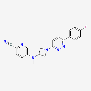 molecular formula C20H17FN6 B3014588 5-[[1-[6-(4-Fluorophenyl)pyridazin-3-yl]azetidin-3-yl]-methylamino]pyridine-2-carbonitrile CAS No. 2415518-76-0