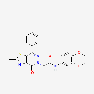 molecular formula C23H20N4O4S B3014589 N-(2,3-dihydrobenzo[b][1,4]dioxin-6-yl)-2-(2-methyl-4-oxo-7-(p-tolyl)thiazolo[4,5-d]pyridazin-5(4H)-yl)acetamide CAS No. 941897-47-8