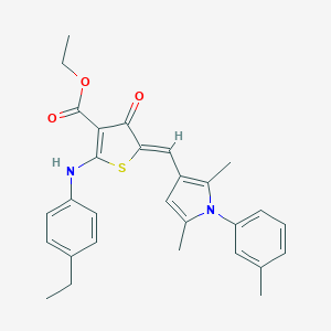 molecular formula C29H30N2O3S B301459 ethyl (5Z)-5-[[2,5-dimethyl-1-(3-methylphenyl)pyrrol-3-yl]methylidene]-2-(4-ethylanilino)-4-oxothiophene-3-carboxylate 