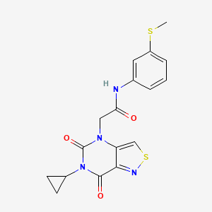 molecular formula C17H16N4O3S2 B3014597 N-{5-[(Z)-2-(4-{[(2-甲氧基苯基)氨基]磺酰基}苯基)乙烯基]-3-甲基异恶唑-4-基}环丙烷甲酰胺 CAS No. 1251676-64-8