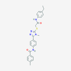 molecular formula C27H27N5O2S B301460 N-[4-(5-{[2-(4-ethylanilino)-2-oxoethyl]sulfanyl}-4-methyl-4H-1,2,4-triazol-3-yl)phenyl]-4-methylbenzamide 