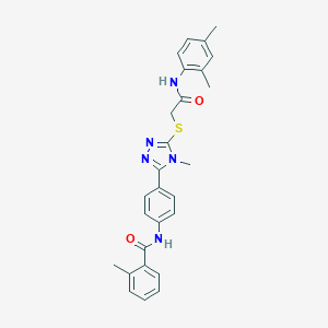 molecular formula C27H27N5O2S B301461 N-{4-[5-({2-[(2,4-dimethylphenyl)amino]-2-oxoethyl}sulfanyl)-4-methyl-4H-1,2,4-triazol-3-yl]phenyl}-2-methylbenzamide 