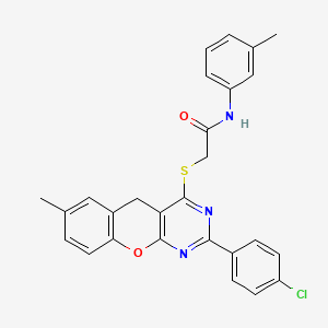 molecular formula C27H22ClN3O2S B3014615 2-((2-(4-chlorophenyl)-7-methyl-5H-chromeno[2,3-d]pyrimidin-4-yl)thio)-N-(m-tolyl)acetamide CAS No. 872208-92-9