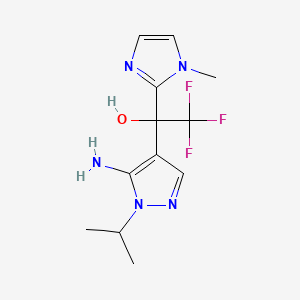 molecular formula C12H16F3N5O B3014618 1-(5-amino-1-isopropyl-1H-pyrazol-4-yl)-2,2,2-trifluoro-1-(1-methyl-1H-imidazol-2-yl)ethanol CAS No. 1955506-87-2