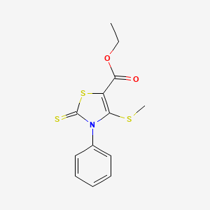 molecular formula C13H13NO2S3 B3014621 Ethyl 4-(methylsulfanyl)-3-phenyl-2-thioxo-2,3-dihydro-1,3-thiazole-5-carboxylate CAS No. 125011-69-0