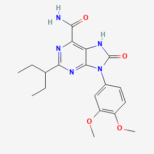 molecular formula C19H23N5O4 B3014630 9-(3,4-dimethoxyphenyl)-8-oxo-2-(pentan-3-yl)-8,9-dihydro-7H-purine-6-carboxamide CAS No. 899970-62-8