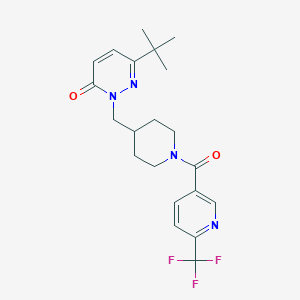 molecular formula C21H25F3N4O2 B3014653 6-叔丁基-2-({1-[6-(三氟甲基)吡啶-3-羰基]哌啶-4-基}甲基)-2,3-二氢哒嗪-3-酮 CAS No. 2097891-67-1