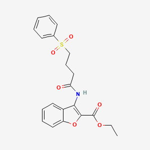 molecular formula C21H21NO6S B3014689 3-(4-(苯磺酰基)丁酰氨基)苯并呋喃-2-羧酸乙酯 CAS No. 922849-56-7