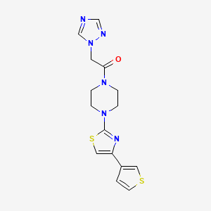 molecular formula C15H16N6OS2 B3014700 1-(4-(4-(thiophen-3-yl)thiazol-2-yl)piperazin-1-yl)-2-(1H-1,2,4-triazol-1-yl)ethanone CAS No. 1448033-87-1