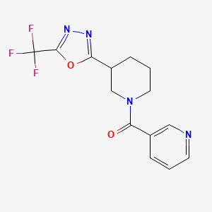 molecular formula C14H13F3N4O2 B3014743 Pyridin-3-yl(3-(5-(trifluoromethyl)-1,3,4-oxadiazol-2-yl)piperidin-1-yl)methanone CAS No. 1396686-88-6