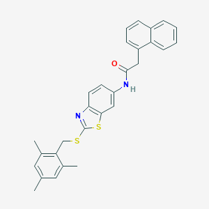 molecular formula C29H26N2OS2 B301477 N-{2-[(mesitylmethyl)sulfanyl]-1,3-benzothiazol-6-yl}-2-(1-naphthyl)acetamide 