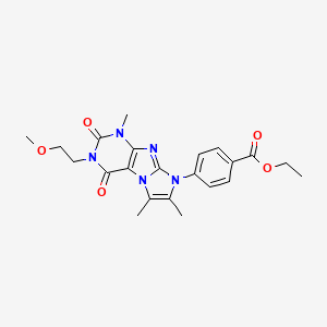 molecular formula C22H25N5O5 B3014778 ethyl 4-(3-(2-methoxyethyl)-1,6,7-trimethyl-2,4-dioxo-3,4-dihydro-1H-imidazo[2,1-f]purin-8(2H)-yl)benzoate CAS No. 877810-53-2