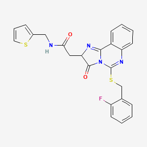 molecular formula C24H19FN4O2S2 B3014783 2-[5-[(2-fluorophenyl)methylsulfanyl]-3-oxo-2H-imidazo[1,2-c]quinazolin-2-yl]-N-(thiophen-2-ylmethyl)acetamide CAS No. 959546-61-3