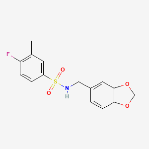 molecular formula C15H14FNO4S B3014802 N-(1,3-benzodioxol-5-ylmethyl)-4-fluoro-3-methylbenzenesulfonamide CAS No. 693239-74-6