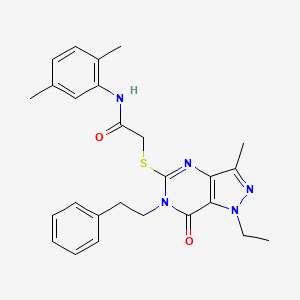 molecular formula C26H29N5O2S B3014817 N-(2,5-dimethylphenyl)-2-{[1-ethyl-3-methyl-7-oxo-6-(2-phenylethyl)-1H,6H,7H-pyrazolo[4,3-d]pyrimidin-5-yl]sulfanyl}acetamide CAS No. 1358233-38-1