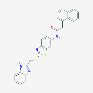 molecular formula C27H20N4OS2 B301482 N-{2-[(1H-benzimidazol-2-ylmethyl)sulfanyl]-1,3-benzothiazol-6-yl}-2-(1-naphthyl)acetamide 
