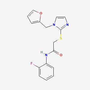 molecular formula C16H14FN3O2S B3014841 N-(2-fluorophenyl)-2-[1-(furan-2-ylmethyl)imidazol-2-yl]sulfanylacetamide CAS No. 893385-06-3