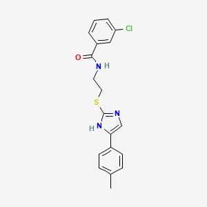 molecular formula C19H18ClN3OS B3014855 3-chloro-N-(2-((5-(p-tolyl)-1H-imidazol-2-yl)thio)ethyl)benzamide CAS No. 897455-11-7