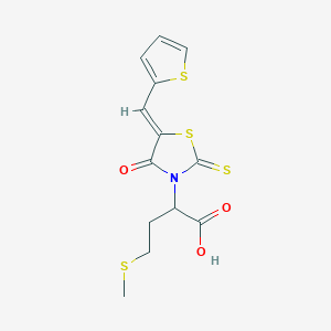 molecular formula C13H13NO3S4 B3014871 (Z)-4-(methylthio)-2-(4-oxo-5-(thiophen-2-ylmethylene)-2-thioxothiazolidin-3-yl)butanoic acid CAS No. 638139-17-0