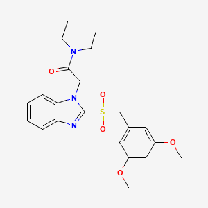 molecular formula C22H27N3O5S B3014885 2-(2-((3,5-dimethoxybenzyl)sulfonyl)-1H-benzo[d]imidazol-1-yl)-N,N-diethylacetamide CAS No. 886906-48-5
