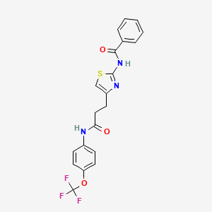 molecular formula C20H16F3N3O3S B3014895 N-(4-(3-oxo-3-((4-(trifluoromethoxy)phenyl)amino)propyl)thiazol-2-yl)benzamide CAS No. 1021227-42-8