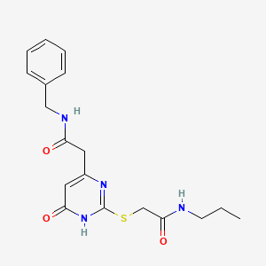 molecular formula C18H22N4O3S B3014900 N-苄基-2-(6-氧代-2-((2-氧代-2-(丙氨基)乙基)硫代)-1,6-二氢嘧啶-4-基)乙酰胺 CAS No. 1170789-09-9