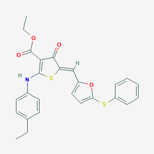 molecular formula C26H23NO4S2 B301491 ethyl (5Z)-2-(4-ethylanilino)-4-oxo-5-[(5-phenylsulfanylfuran-2-yl)methylidene]thiophene-3-carboxylate 