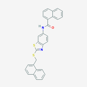 molecular formula C29H20N2OS2 B301492 N-{2-[(1-naphthylmethyl)sulfanyl]-1,3-benzothiazol-6-yl}-1-naphthamide 