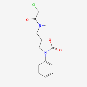 molecular formula C13H15ClN2O3 B3014922 2-Chloro-N-methyl-N-[(2-oxo-3-phenyl-1,3-oxazolidin-5-yl)methyl]acetamide CAS No. 2411193-54-7
