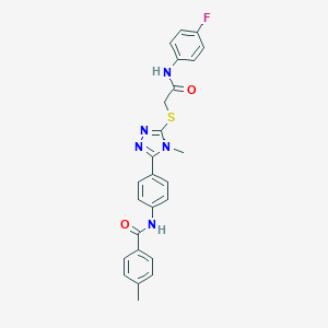 molecular formula C25H22FN5O2S B301493 N-[4-(5-{[2-(4-fluoroanilino)-2-oxoethyl]sulfanyl}-4-methyl-4H-1,2,4-triazol-3-yl)phenyl]-4-methylbenzamide 