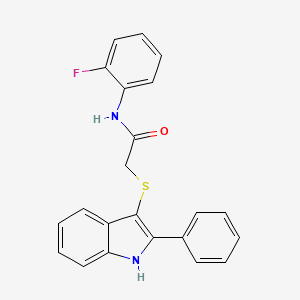 molecular formula C22H17FN2OS B3014935 N-(2-fluorophenyl)-2-[(2-phenyl-1H-indol-3-yl)sulfanyl]acetamide CAS No. 536702-63-3