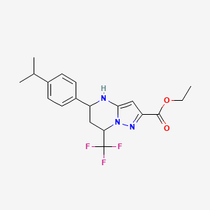molecular formula C19H22F3N3O2 B3014936 Ethyl 5-(4-isopropylphenyl)-7-(trifluoromethyl)-4,5,6,7-tetrahydropyrazolo[1,5-A]pyrimidine-2-carboxylate CAS No. 827594-59-2