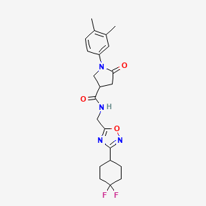 molecular formula C22H26F2N4O3 B3014937 N-((3-(4,4-difluorocyclohexyl)-1,2,4-oxadiazol-5-yl)methyl)-1-(3,4-dimethylphenyl)-5-oxopyrrolidine-3-carboxamide CAS No. 2034231-40-6