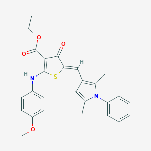 molecular formula C27H26N2O4S B301495 ethyl (5Z)-5-[(2,5-dimethyl-1-phenylpyrrol-3-yl)methylidene]-2-(4-methoxyanilino)-4-oxothiophene-3-carboxylate 