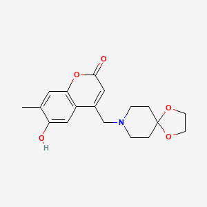 molecular formula C18H21NO5 B3014954 4-(1,4-二氧杂-8-氮杂螺[4.5]癸-8-基甲基)-6-羟基-7-甲基色满-2-酮 CAS No. 859108-21-7