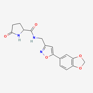 molecular formula C16H15N3O5 B3014957 N-((5-(benzo[d][1,3]dioxol-5-yl)isoxazol-3-yl)methyl)-5-oxopyrrolidine-2-carboxamide CAS No. 1236270-17-9