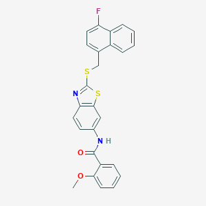 molecular formula C26H19FN2O2S2 B301496 N-[2-[(4-fluoronaphthalen-1-yl)methylsulfanyl]-1,3-benzothiazol-6-yl]-2-methoxybenzamide 